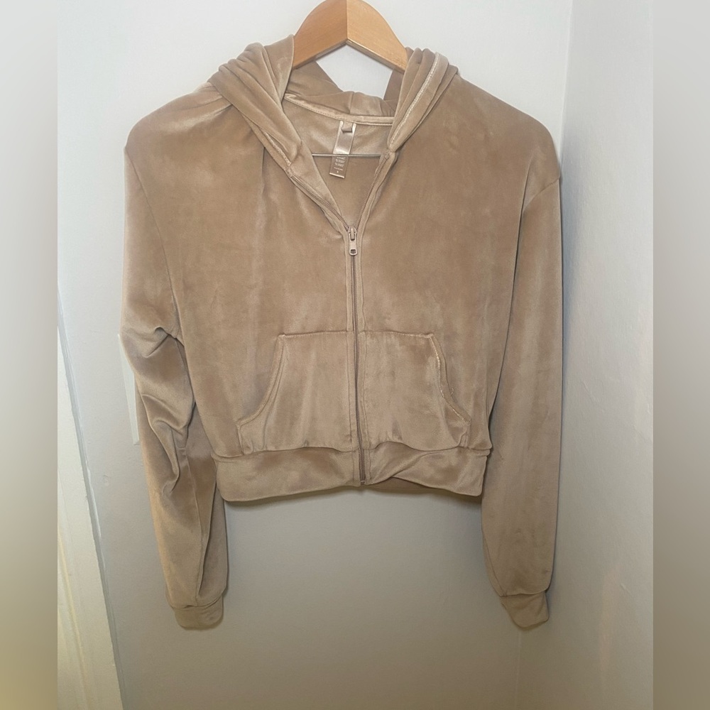Skims Tan velour zip up hoodie